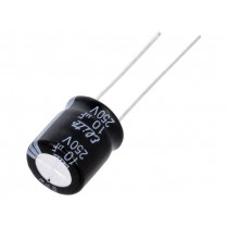 PF2E100MNN1012; Capacitor: electrolytic; THT; 10uF; 250VDC; Ø10x12mm; Pitch: 5mm; Elite