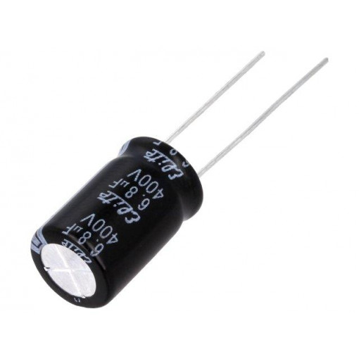 PF2G6R8MNN1016; Capacitor: electrolytic; THT; 6.8uF; 400VDC; Ø10x16mm; Pitch: 5mm; Elite PF2G6R8MNN1016; Capacitor: electrolytic; THT; 6.8uF; 400VDC; Ø10x16mm; Pitch: 5mm; Elite