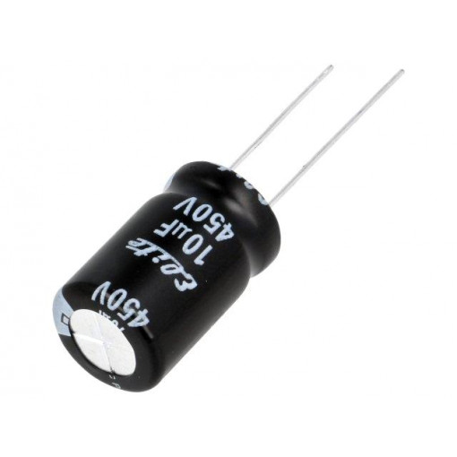 PF2W100MNN1220; Capacitor: electrolytic; THT; 10uF; 450VDC; Ø12.5x20mm; Pitch: 5mm; Elite