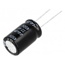 PF2W220MNN1625; Capacitor: electrolytic; THT; 22uF; 450VDC; Ø16x25mm; Pitch: 7.5mm; Elite PF2W220MNN1625; Capacitor: electrolytic; THT; 22uF; 450VDC; Ø16x25mm; Pitch: 7.5mm; Elite
