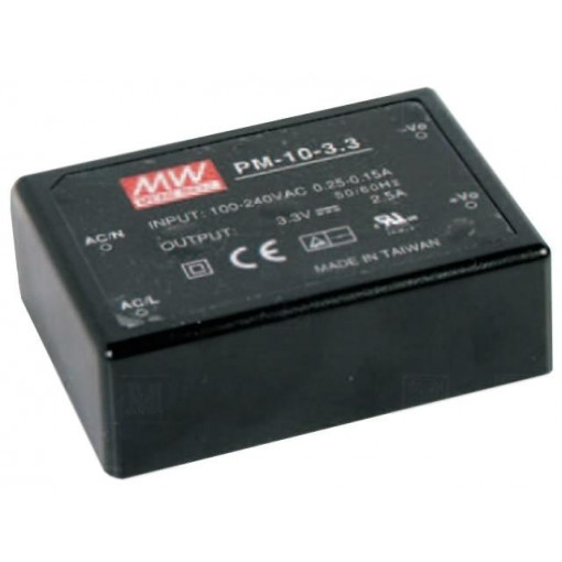 PM-10-3.3; Power supply: switched-mode; modular; 8.25W; 3.3VDC; 70x50x22.7mm; MEAN WELL