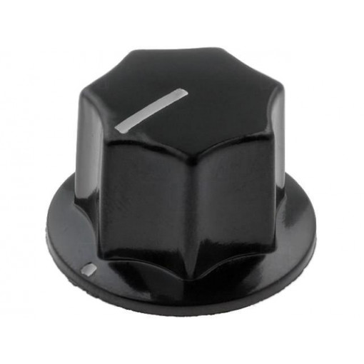 PN-9E-6.4; Knob; with pointer; bakelite; Øshaft: 6mm; Ø18.5x15mm; black; SCI