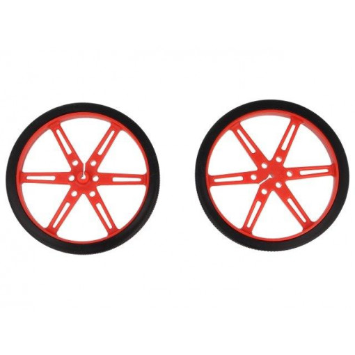 WHEEL 80×10MM PAIR RED; Wheel; red; Shaft: D spring; Pcs: 2; push-in; Ø: 80mm; Shaft dia: 3mm; POLOLU