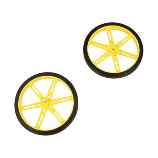 WHEEL 80×10MM PAIR YELLOW; Wheel; yellow; Shaft: D spring; Pcs: 2; push-in; Ø: 80mm; W: 10mm; POLOLU