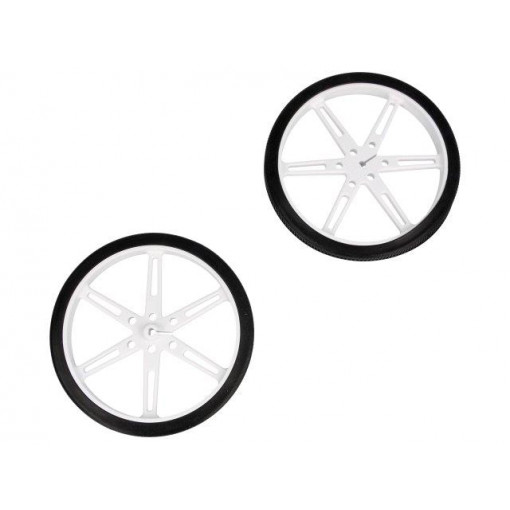WHEEL 80×10MM PAIR WHITE; Wheel; white; Shaft: D spring; Pcs: 2; push-in; Ø: 80mm; W: 10mm; POLOLU