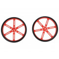WHEEL 90×10MM PAIR RED; Wheel; red; Shaft: D spring; Pcs: 2; push-in; Ø: 90mm; Shaft dia: 3mm; POLOLU