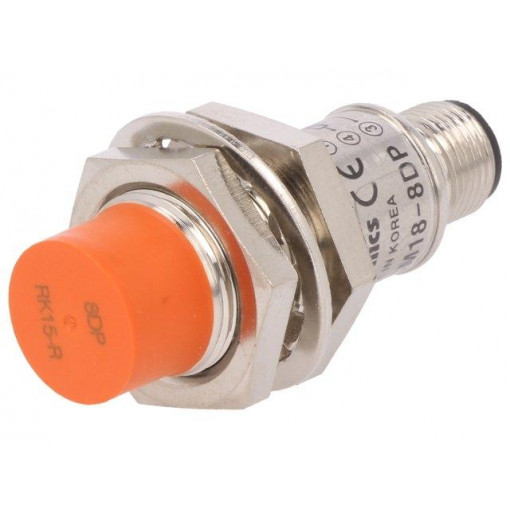 PRCM18-8DP; Sensor: inductive; Output conf: PNP / NO; 0÷8mm; 10÷30VDC; M18; AUTONICS