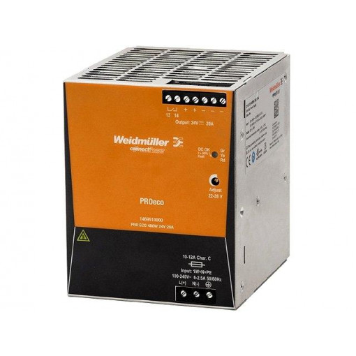 1469510000; Power supply: switched-mode; 480W; 24VDC; 20A; 85÷264VAC; 1.6kg; WEIDMÜLLER 1469510000; Power supply: switched-mode; 480W; 24VDC; 20A; 85÷264VAC; 1.6kg; WEIDMÜLLER