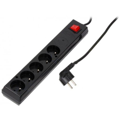 PS-5P/3M/BLACK; Plug socket strip: protective; Sockets: 5; 230VAC; 10A; JONEX