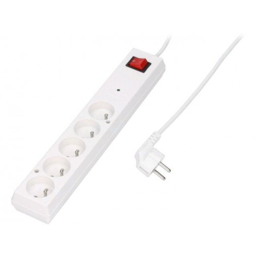 PS-5P/5M/WHITE; Plug socket strip: protective; Sockets: 5; 230VAC; 10A; JONEX