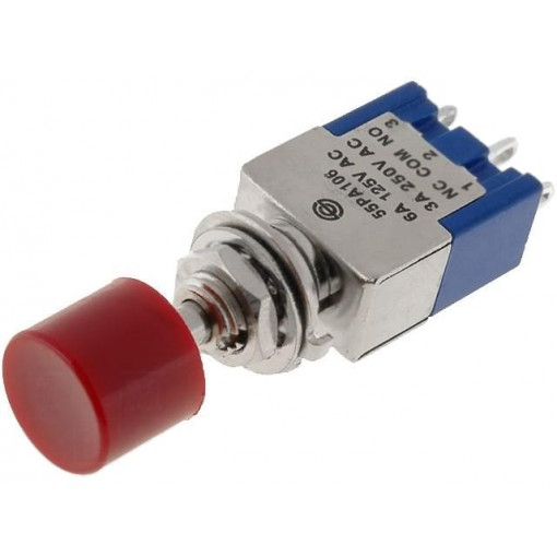 PA106A1 RED; Switch: push-button; Pos: 2; SPDT; 3A/250VAC; ON-(ON); Illumin: none; SCI