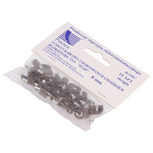 H.7004B -25; Holder; brown; Application: on round cable; 25pcs; with a nail; PAWBOL