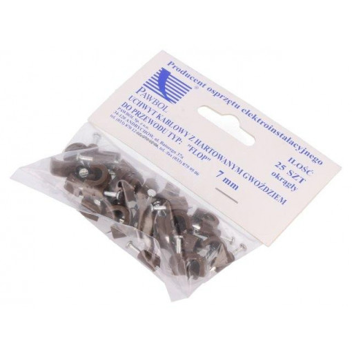 H.7005B -25; Holder; brown; Application: on round cable; 25pcs; with a nail; PAWBOL