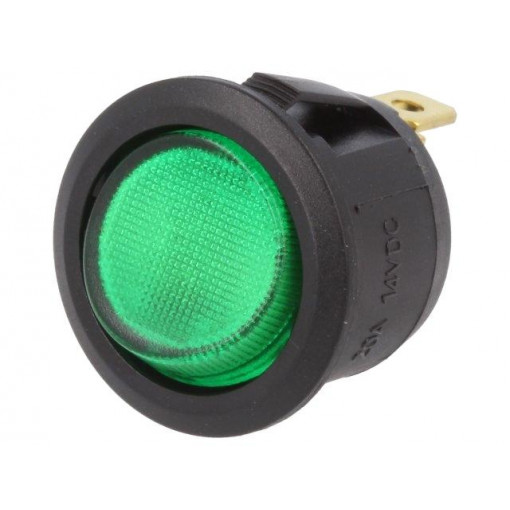 R13-112B-02-BG; ROCKER; SPST; Pos: 2; OFF-ON; 20A/14VDC; green; LED 14VDC; 50mΩ; SCI