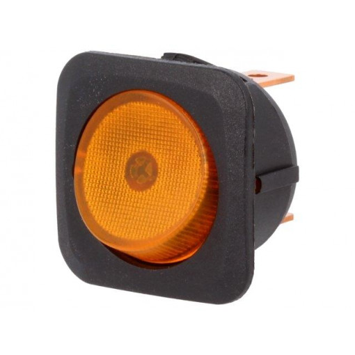 R13-203B-01-BY; ROCKER; SPST; Pos: 2; OFF-ON; 25A/12VDC; yellow; neon lamp; 50mΩ; SCI