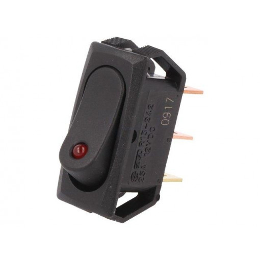 R13-242L-01-BBR; ROCKER; SPST; Pos: 2; OFF-ON; 25A/12VDC; black; LED 12VDC,point; SCI