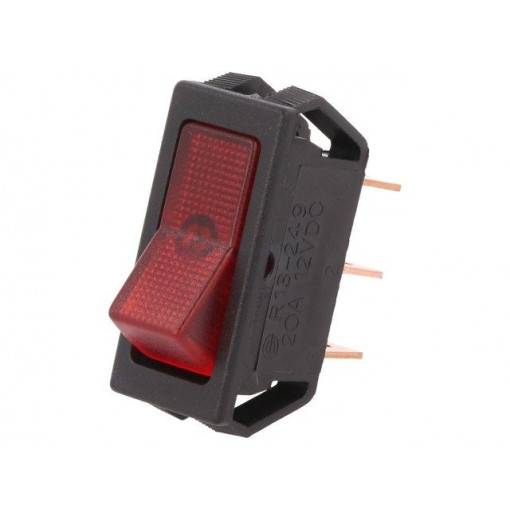R13-249B-01-BR; ROCKER; SPST; Pos: 2; OFF-ON; 20A/12VDC; red; neon lamp; 50mΩ; SCI R13-249B-01-BR; ROCKER; SPST; Pos: 2; OFF-ON; 20A/12VDC; red; neon lamp; 50mΩ; SCI