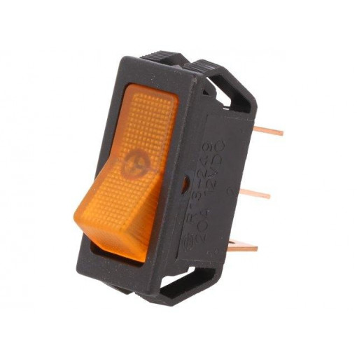 R13-249B-01-BY; ROCKER; SPST; Pos: 2; OFF-ON; 20A/12VDC; orange; neon lamp; 50mΩ; SCI