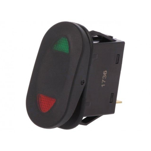 R13-271D3-01-BBGR; ROCKER; SP3T; Pos: 3; ON-OFF-ON; 21A/14VDC; black; LED 14VDC,point; SCI