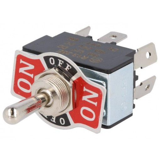 R13-28E-01-HPH; Switch: toggle; Pos: 3; DP3T; ON-OFF-ON; 20A/12VDC; 0÷55°C; 50mΩ; SCI