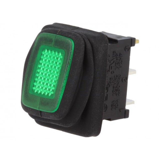 R13-66B8-02-BBG; ROCKER; SPST; Pos: 2; OFF-ON; 16A/250VAC; green; IP65; 50mΩ; UL94V-2; SCI