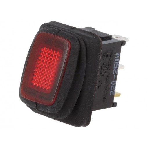 R13-66B8-02-BBR; ROCKER; SPST; Pos: 2; OFF-ON; 16A/250VAC; red; IP65; neon lamp 250V; SCI