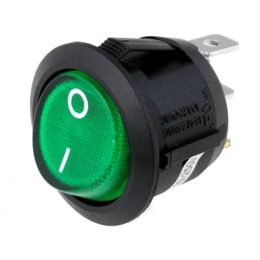 R13-112B-02-BG-2D-N-2; ROCKER; SPST; Pos: 2; OFF-ON; 10A/250VAC; green; neon lamp 230V; SCI