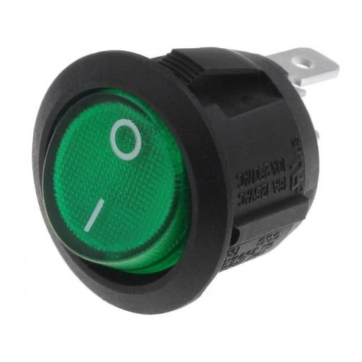 R13-112BF-02-BG-2-N-2; ROCKER; SPST; Pos: 2; OFF-(ON); 10A/250VAC; green; neon lamp 230V; SCI