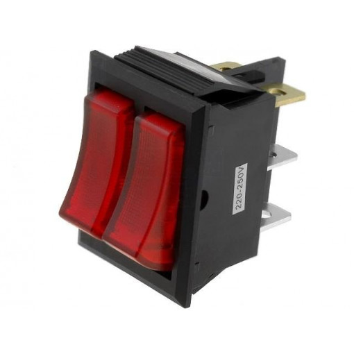 R13-90P-BB-01-BRR-N-2; ROCKER; SPST x2; Pos: 2; ON-OFF + ON-OFF; 10A/250VAC; red; 50mΩ; SCI