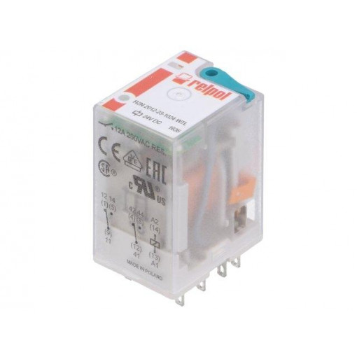 R2N-2012-23-1024-WTL; Relay: electromagnetic; DPDT; Ucoil: 24VDC; 12A/250VAC; 12A/24VDC; RELPOL R2N-2012-23-1024-WTL; Relay: electromagnetic; DPDT; Ucoil: 24VDC; 12A/250VAC; 12A/24VDC; RELPOL