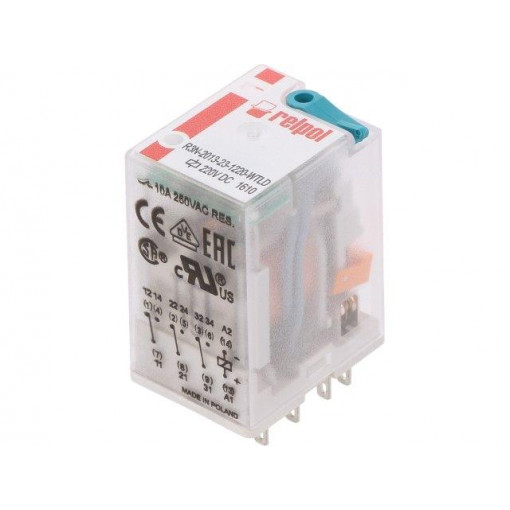 R3N-2013-23-1220-WTLD; Relay: electromagnetic; 3PDT; Ucoil: 220VDC; 10A/250VAC; 10A/24VDC; RELPOL