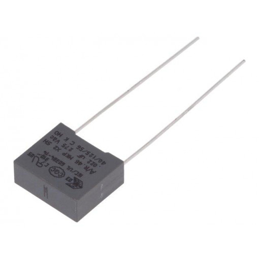 R46KF222040H1M; Capacitor: polypropylene; X2; 22nF; 10mm; ±20%; 13x5x11mm; 275VAC; KEMET