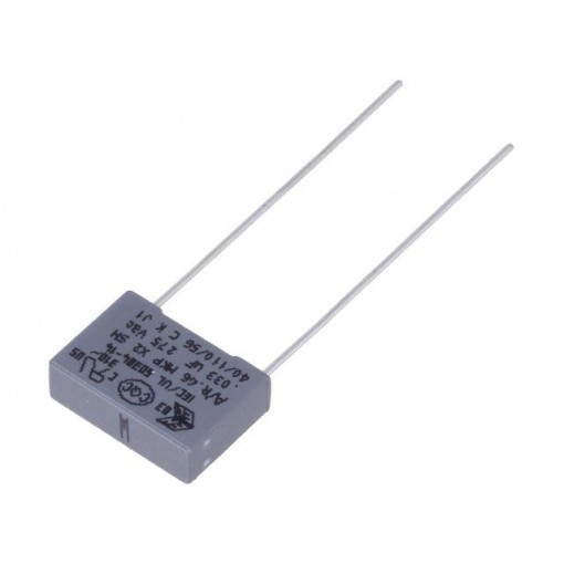 R46KF233040P0M; Capacitor: polypropylene; X2; 33nF; 10mm; ±20%; 13x4x9mm; -40÷110°C; KEMET