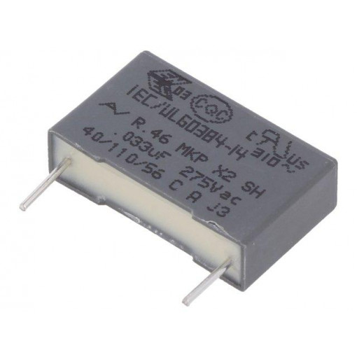 R46KI23300001M; Capacitor: polypropylene; X2; 33nF; 15mm; ±20%; 18x5x11mm; 275VAC; KEMET