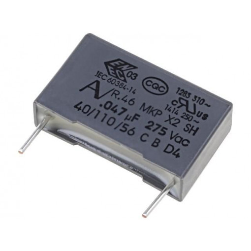 R46KI24700001K; Capacitor: polypropylene; X2; 47nF; 15mm; ±10%; 18x5x11mm; 275VAC; KEMET