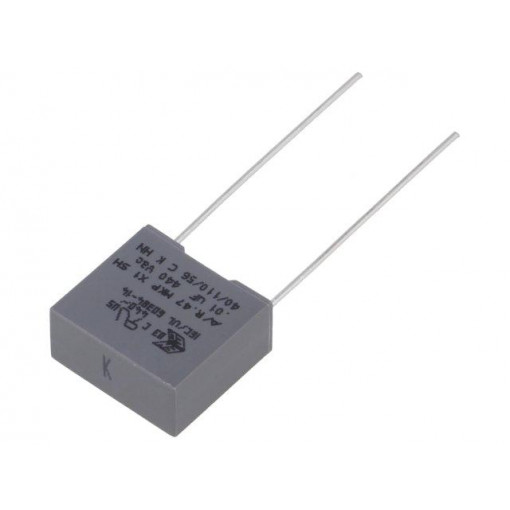 R474F210050A1K; Capacitor: polypropylene; X1; 10nF; 440VAC; ±10%; THT; Pitch: 10mm; KEMET R474F210050A1K; Capacitor: polypropylene; X1; 10nF; 440VAC; ±10%; THT; Pitch: 10mm; KEMET