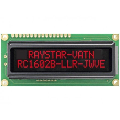 RC1602B-LLR-JWVE; Display: LCD; alphanumeric; VA Negative; 16x2; 80x36x13.2mm; LED; RAYSTAR OPTRONICS RC1602B-LLR-JWVE; Display: LCD; alphanumeric; VA Negative; 16x2; 80x36x13.2mm; LED; RAYSTAR OPTRONICS