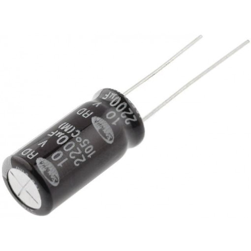 RD1A228M10020BB; Capacitor: electrolytic; THT; 2200uF; 10VDC; Ø10x20mm; Pitch: 5mm; SAMWHA