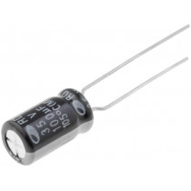 RD1V107M6L011BB; Capacitor: electrolytic; THT; 100uF; 35VDC; Ø6.3x11mm; Pitch: 2.5mm; SAMWHA
