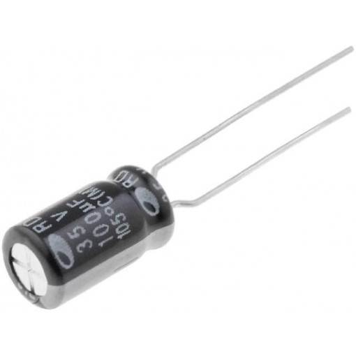 RD1V107M6L011BB; Capacitor: electrolytic; THT; 100uF; 35VDC; Ø6.3x11mm; Pitch: 2.5mm; SAMWHA