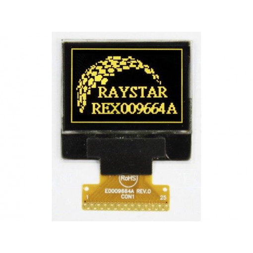 REX009664AYPP3N00000; Display: OLED; graphical; 96x64; Dim: 24.9x22.95x1.65mm; yellow; RAYSTAR OPTRONICS