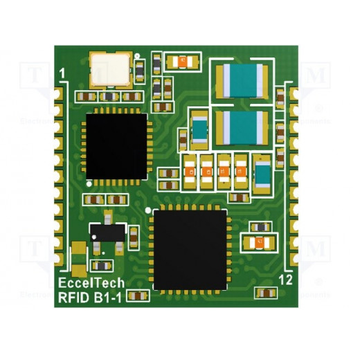 RFID-B1; RFID reader; 20x20x2mm; UART; 2.5÷3.6V; f: 13,56MHz; PCB edge; ECCEL RFID-B1; RFID reader; 20x20x2mm; UART; 2.5÷3.6V; f: 13,56MHz; PCB edge; ECCEL