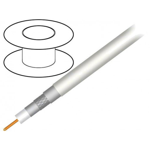 S677WVT; Wire: coaxial; RG6; 1x75Ω; solid; CCS; PVC; white; 305m; TELESTE
