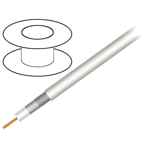 S677WVCU; Wire: coaxial; RG6; 1x75Ω; solid; Cu; PVC; white; 100m; TELESTE S677WVCU; Wire: coaxial; RG6; 1x75Ω; solid; Cu; PVC; white; 100m; TELESTE