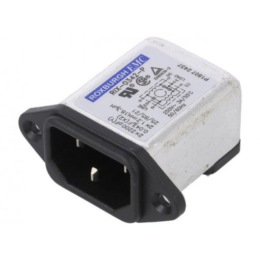 RIX0342P; Connector: AC supply; socket; male; 3A; 250VAC; IEC 60320; -25÷85°C; ROXBURGH EMC