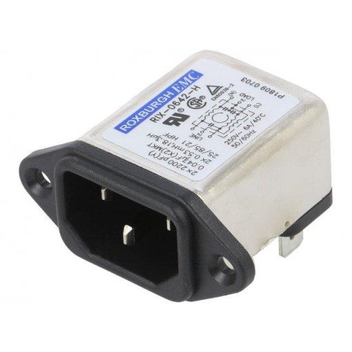 RIX0642H; Connector: AC supply; socket; male; 6A; 250VAC; IEC 60320; -25÷85°C; ROXBURGH EMC