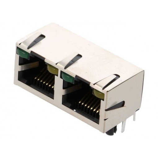 RJHSE-5384-02; Socket; RJ45; Cat: 5; shielded,double,with LED; Layout: 8p8c; THT; AMPHENOL