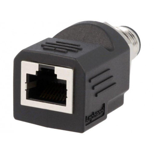 RJS-12D04FM-LS8001; Adapter; RJ45 socket,M12 male; D code-Ethernet; PIN: 4; straight; AMPHENOL