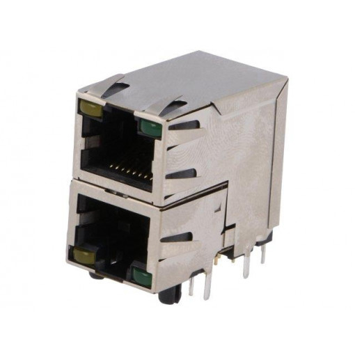 RJSAE-5381-02; Socket; RJ45; Cat: 5; shielded,double,with LED; Layout: 8p8c; THT; AMPHENOL