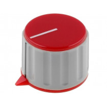 RN-110DH-R6.1; Knob; with pointer; ABS; Øshaft: 6mm; Ø28.7x21mm; grey; Pointer: red; SCI RN-110DH-R6.1; Knob; with pointer; ABS; Øshaft: 6mm; Ø28.7x21mm; grey; Pointer: red; SCI